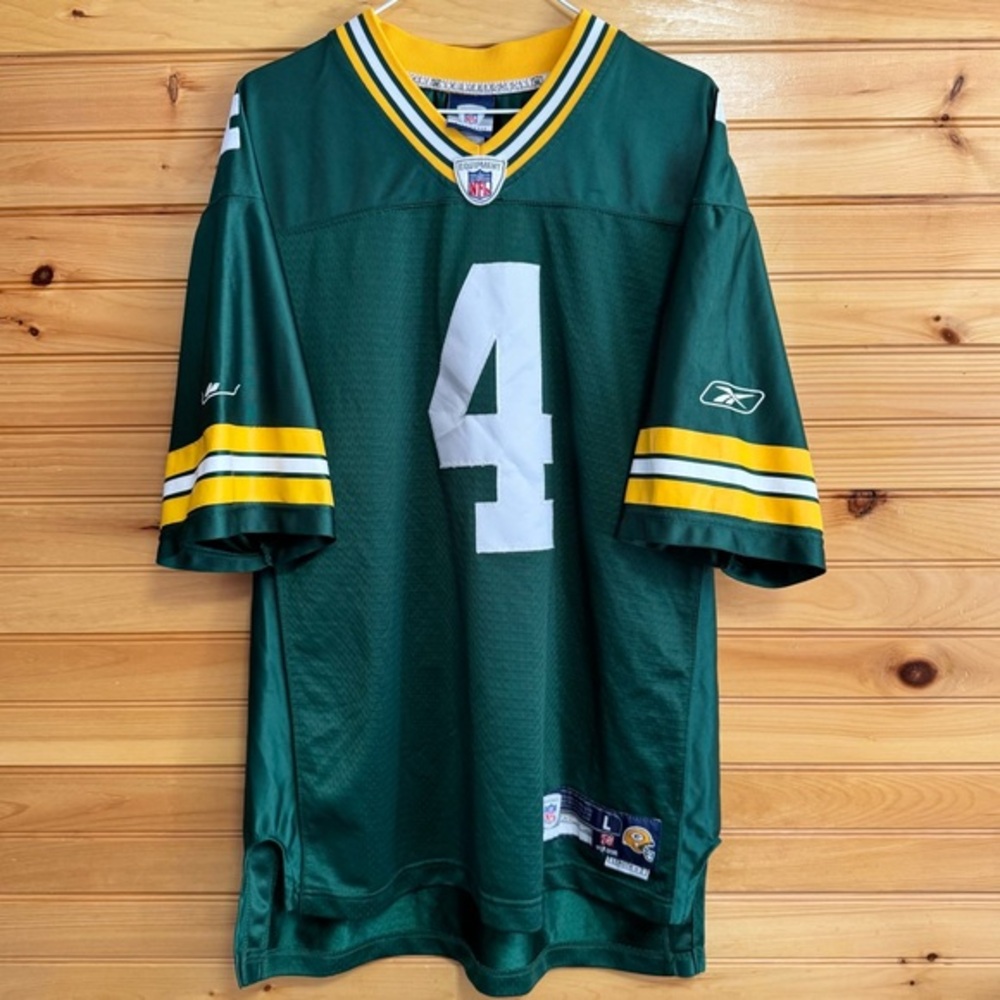 Reebok Green Bay Packers Brett Favre #4 Green Jersey Large Length +2